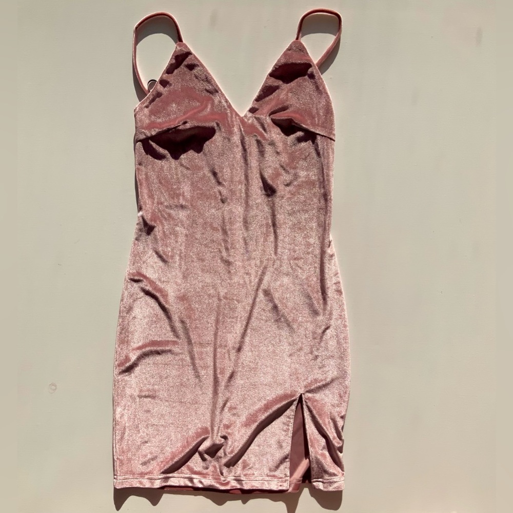 Pink Velour mini bodycon slit dress